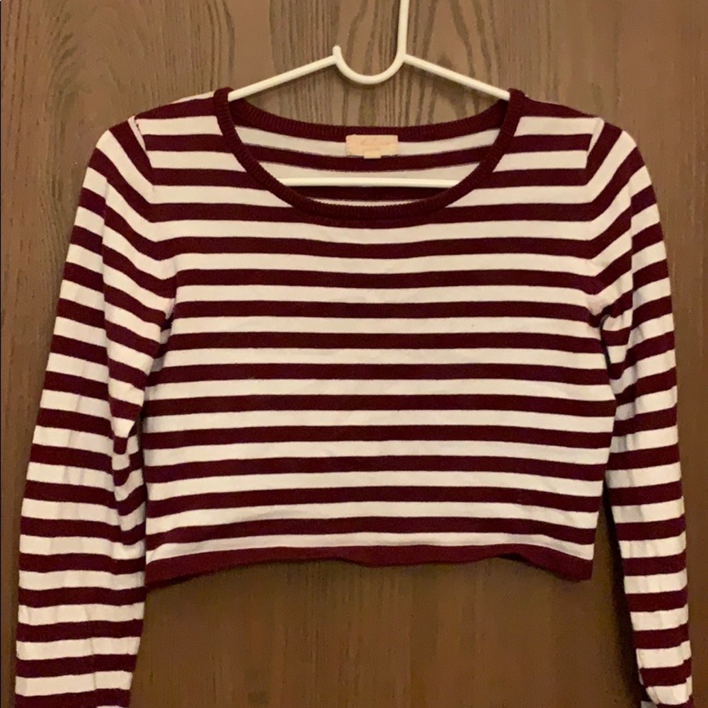 maroon striped cropped sweater